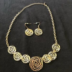 Gold necklace and earrings